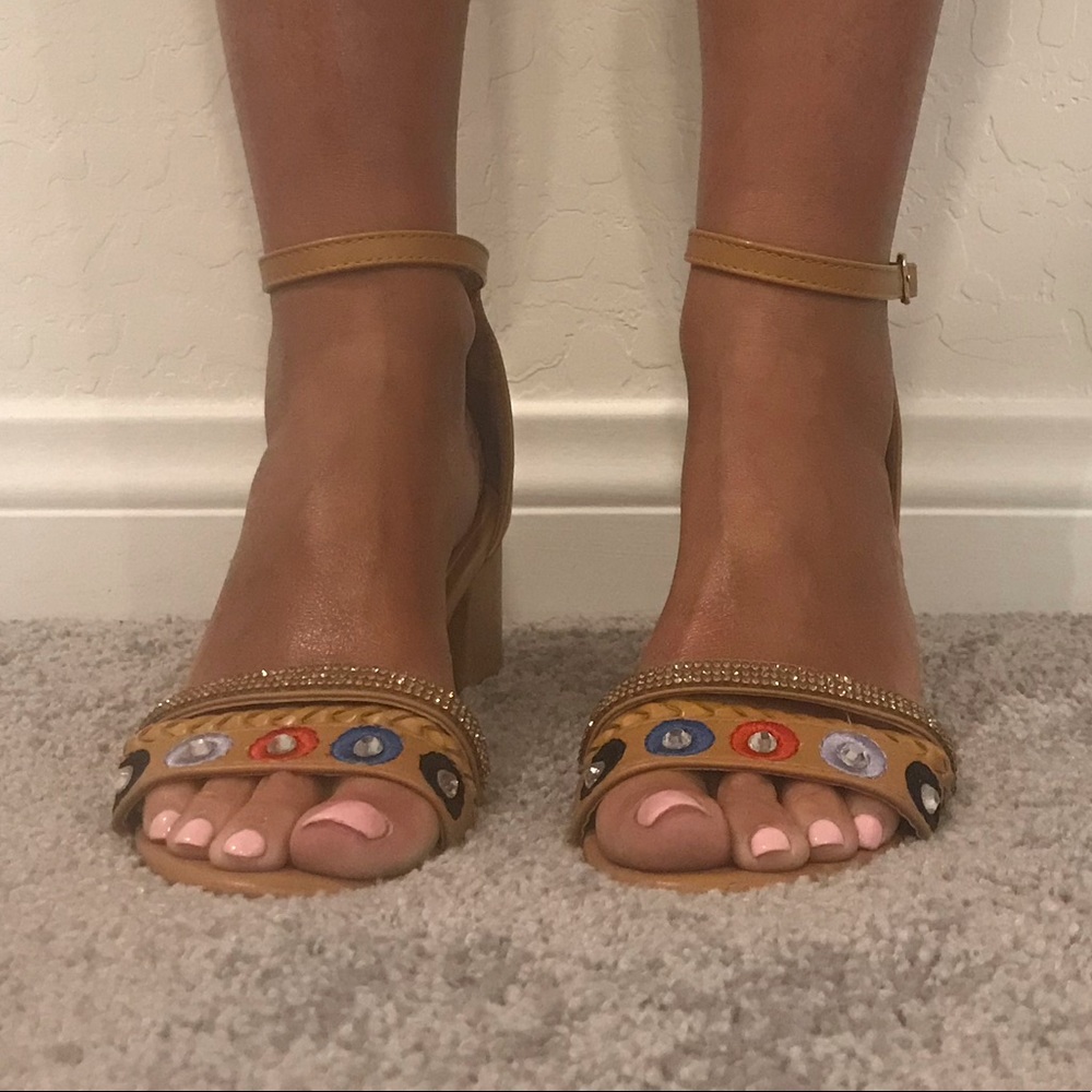 Sparkle Darling Tan Block Kitten Heel Sandal - Picture 3 of 7